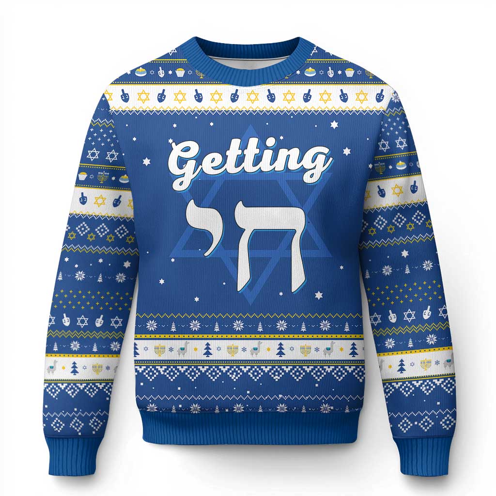 Funny Jewish Hanukkah Ugly Sweater Getting Chai High Hanukkah Humor - Wonder Print Shop