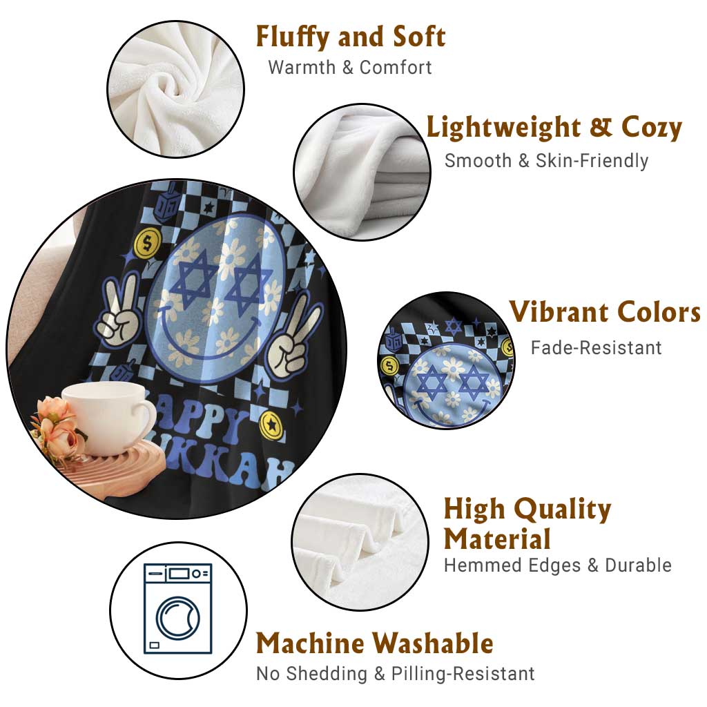 Happy Hanukkah Throw Blanket Groovy Star Of David Smile Face Chanukah Pajama - Wonder Print Shop