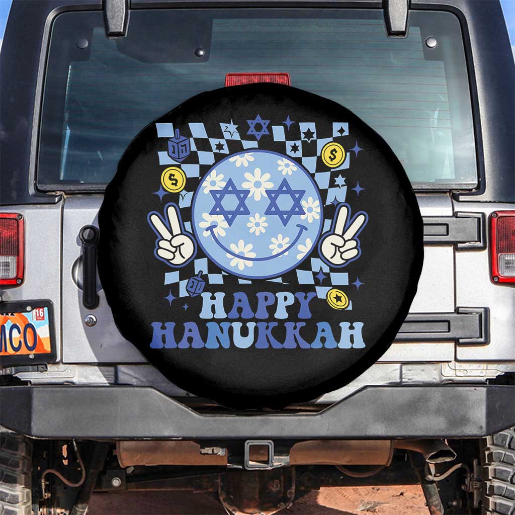 Happy Hanukkah Spare Tire Cover Groovy Star Of David Smile Face Chanukah Pajama - Wonder Print Shop