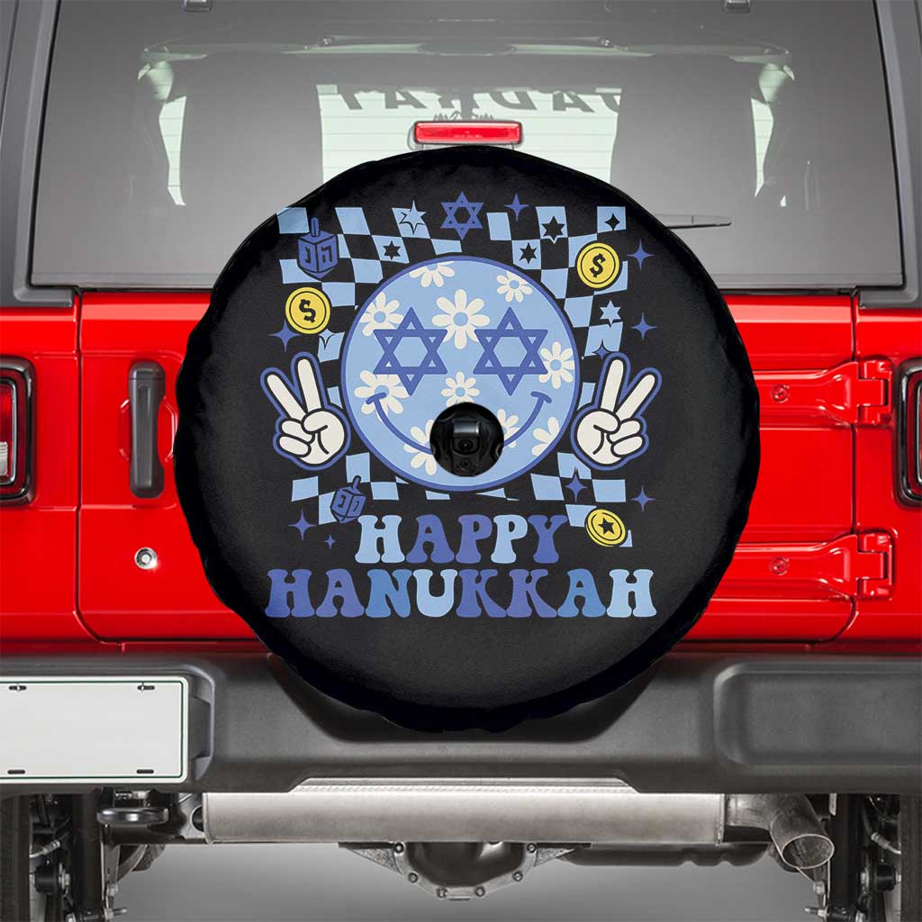 Happy Hanukkah Spare Tire Cover Groovy Star Of David Smile Face Chanukah Pajama - Wonder Print Shop