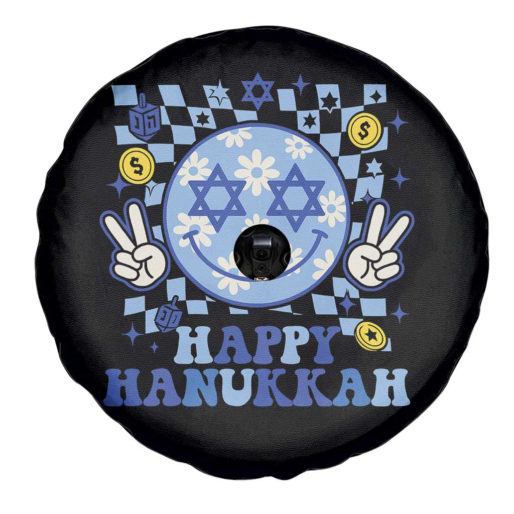 Happy Hanukkah Spare Tire Cover Groovy Star Of David Smile Face Chanukah Pajama - Wonder Print Shop
