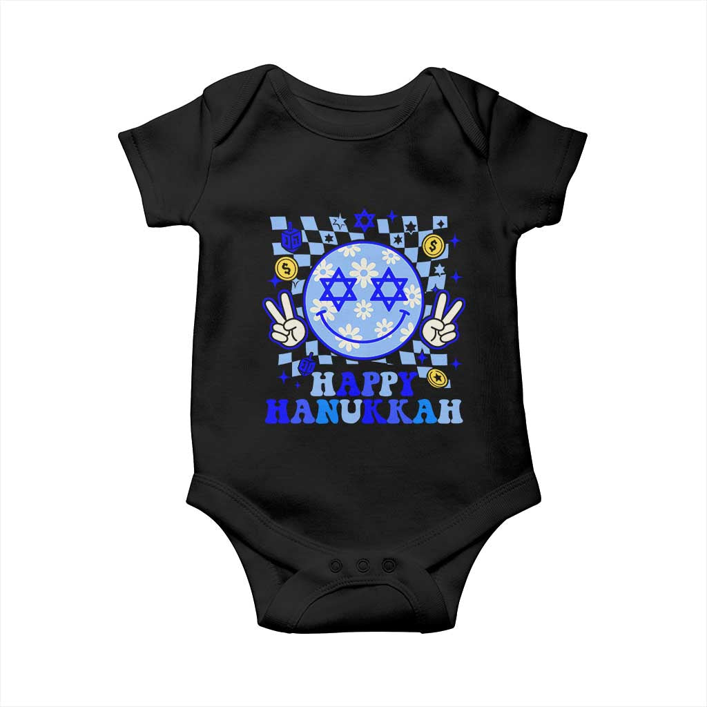 Happy Hanukkah Baby Onesie Groovy Star Of David Smile Face Chanukah Pajama - Wonder Print Shop
