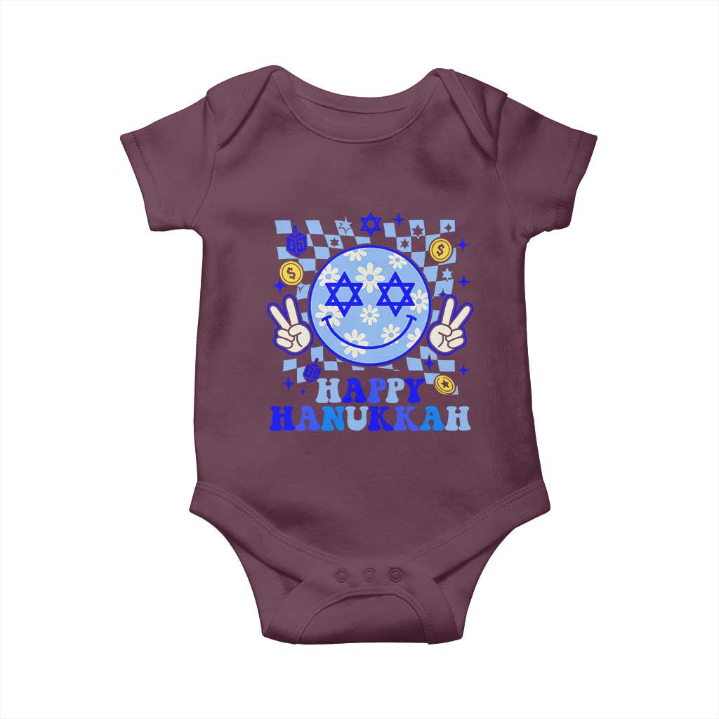 Happy Hanukkah Baby Onesie Groovy Star Of David Smile Face Chanukah Pajama - Wonder Print Shop