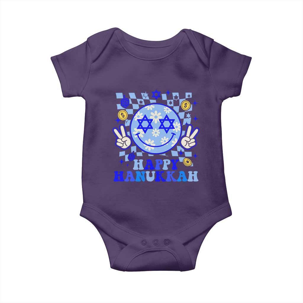 Happy Hanukkah Baby Onesie Groovy Star Of David Smile Face Chanukah Pajama - Wonder Print Shop