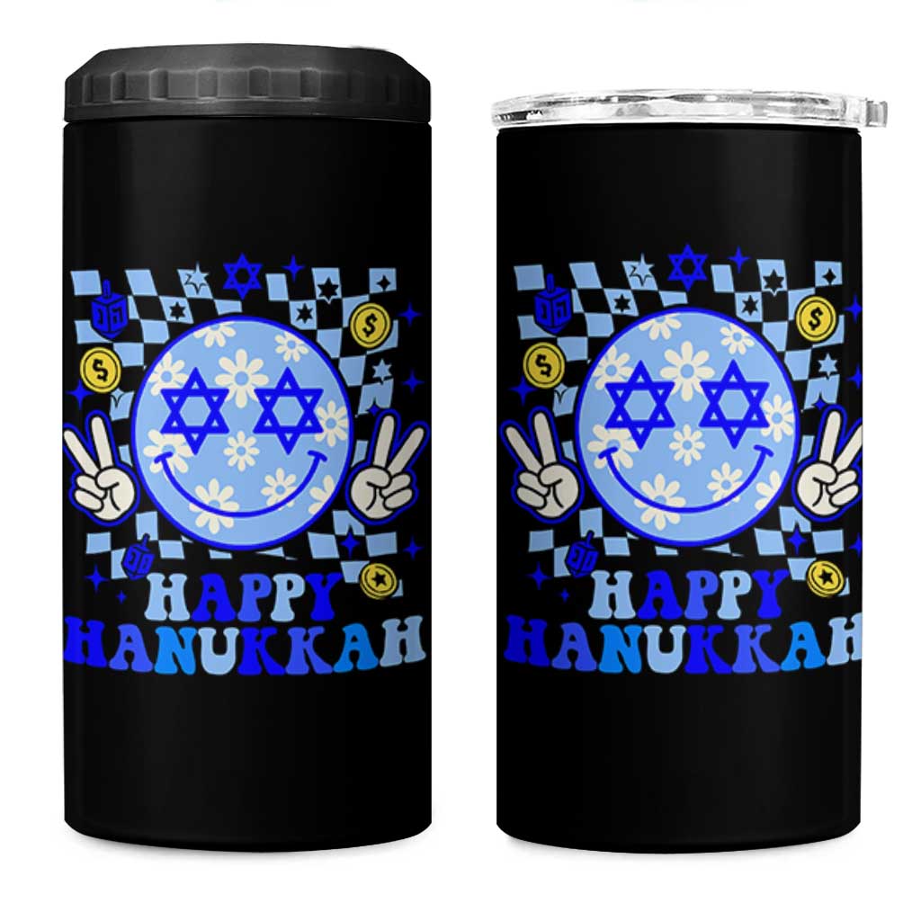 Happy Hanukkah 4 in 1 Can Cooler Tumbler Groovy Star Of David Smile Face Chanukah Pajama - Wonder Print Shop