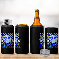 Happy Hanukkah 4 in 1 Can Cooler Tumbler Groovy Star Of David Smile Face Chanukah Pajama - Wonder Print Shop