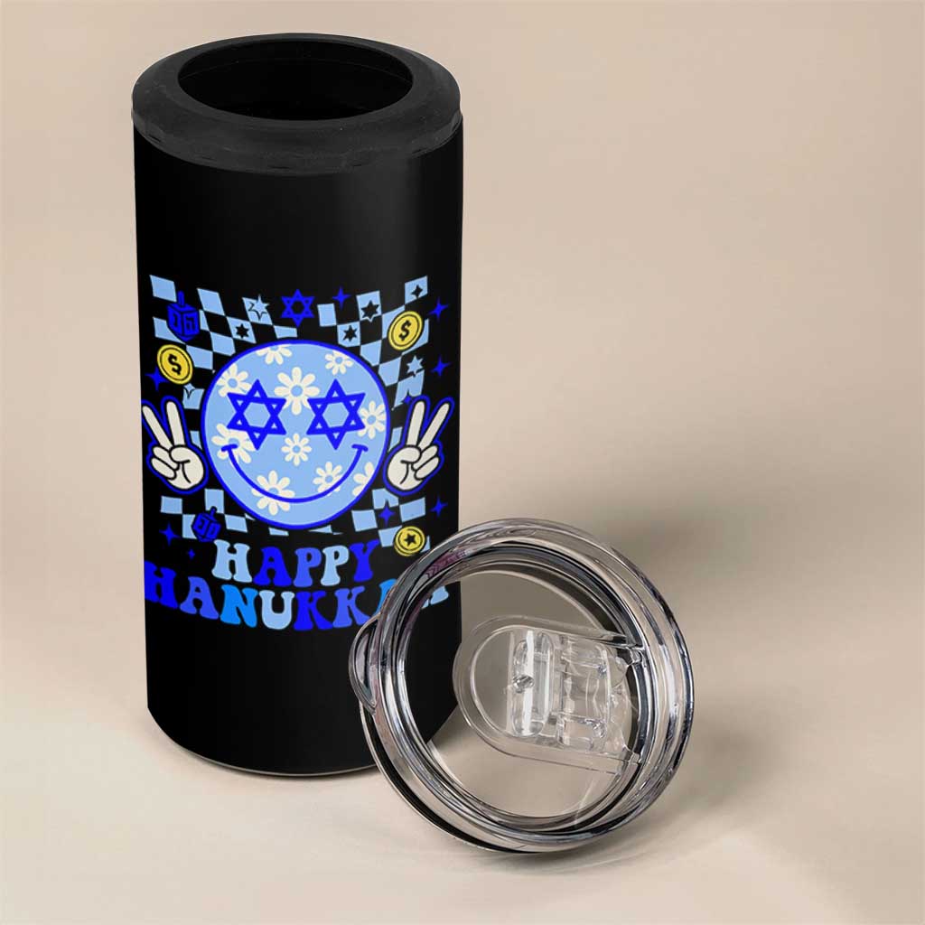 Happy Hanukkah 4 in 1 Can Cooler Tumbler Groovy Star Of David Smile Face Chanukah Pajama - Wonder Print Shop