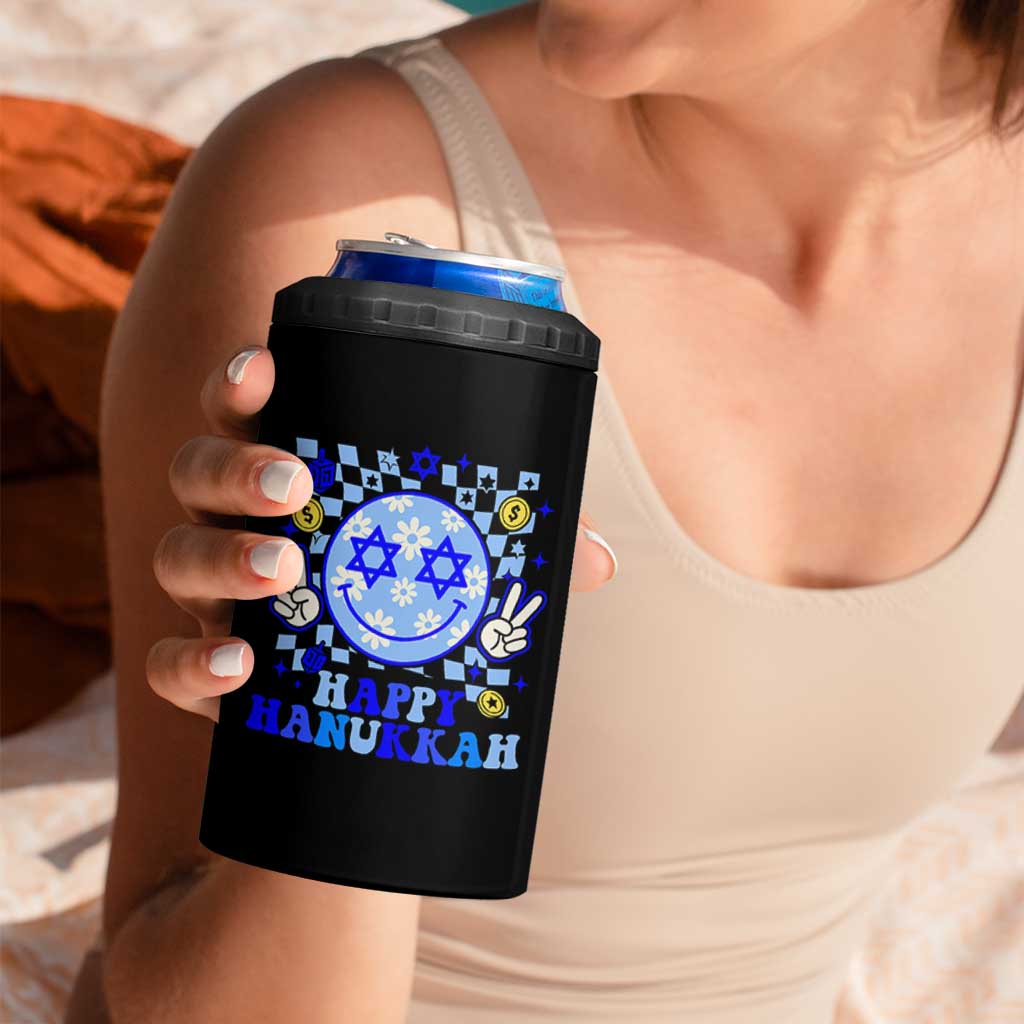 Happy Hanukkah 4 in 1 Can Cooler Tumbler Groovy Star Of David Smile Face Chanukah Pajama - Wonder Print Shop