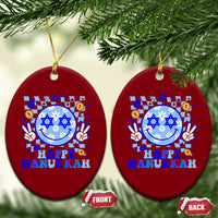 Happy Hanukkah Ceramic Ornament Groovy Star Of David Smile Face Chanukah Pajama - Wonder Print Shop