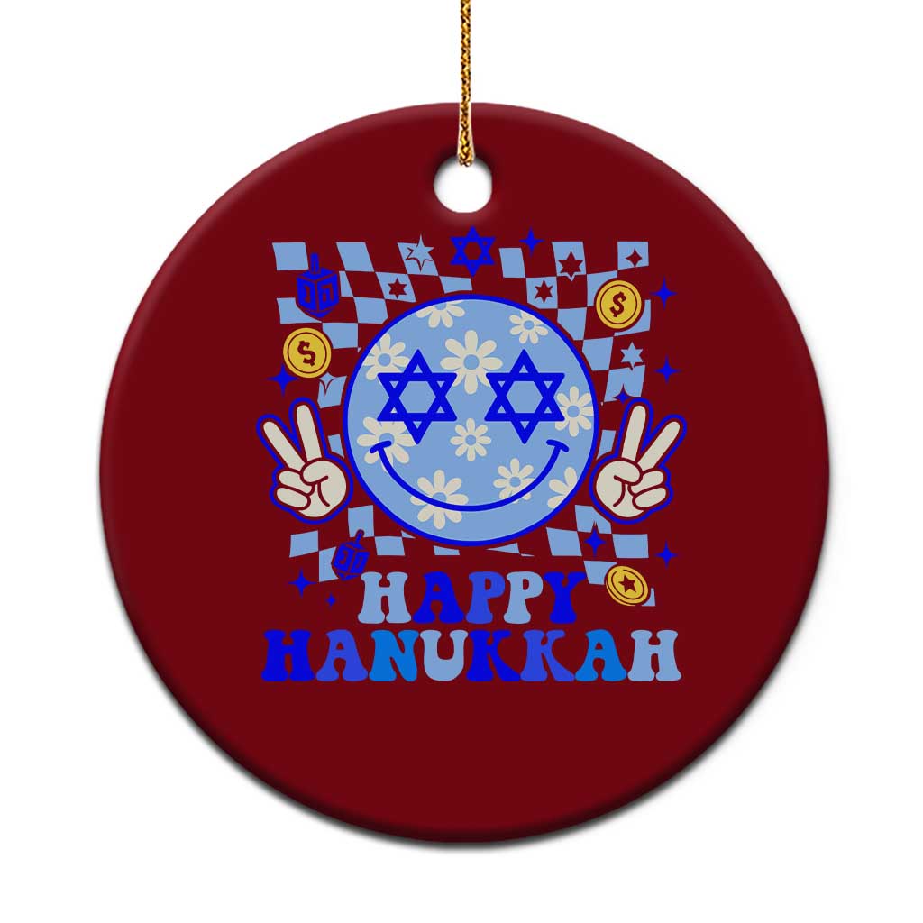 Happy Hanukkah Ceramic Ornament Groovy Star Of David Smile Face Chanukah Pajama - Wonder Print Shop