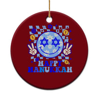 Happy Hanukkah Ceramic Ornament Groovy Star Of David Smile Face Chanukah Pajama - Wonder Print Shop