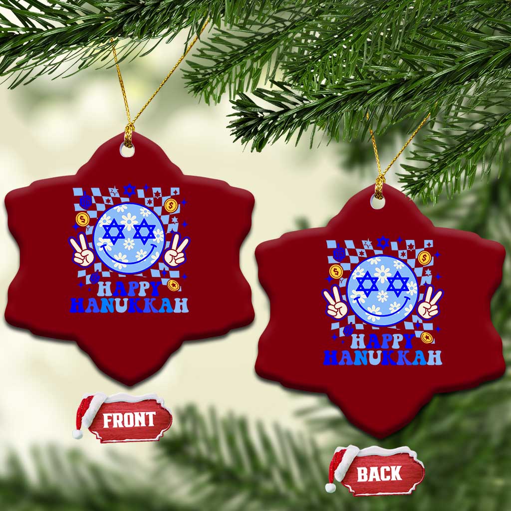 Happy Hanukkah Ceramic Ornament Groovy Star Of David Smile Face Chanukah Pajama - Wonder Print Shop