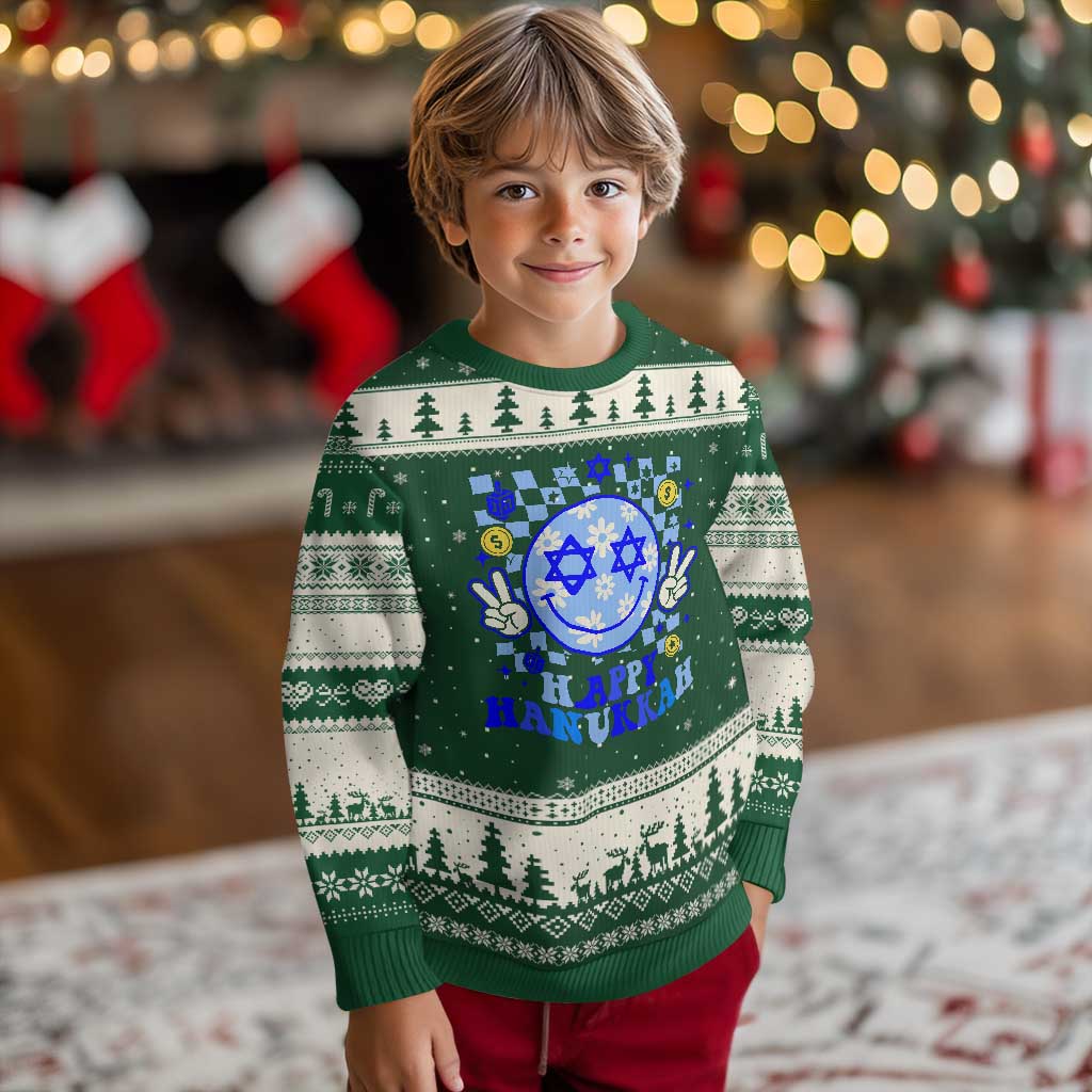 Happy Hanukkah Ugly Christmas Sweater Groovy Star Of David Smile Face Chanukah Pajama - Wonder Print Shop