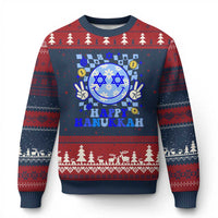 Happy Hanukkah Ugly Christmas Sweater Groovy Star Of David Smile Face Chanukah Pajama - Wonder Print Shop