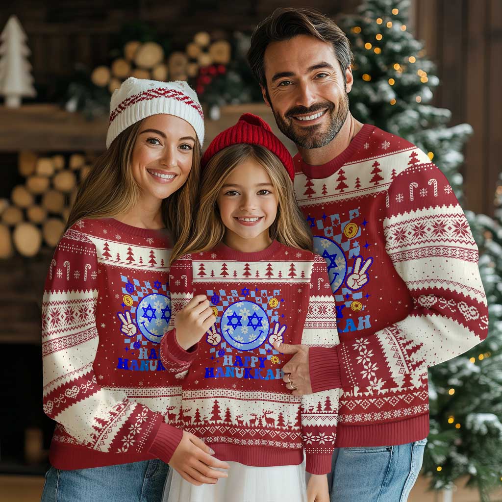 Happy Hanukkah Ugly Christmas Sweater Groovy Star Of David Smile Face Chanukah Pajama - Wonder Print Shop