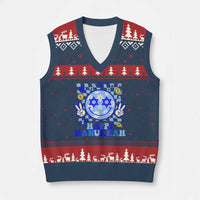 Happy Hanukkah V-Neck Knit Sweater Vest Groovy Star Of David Smile Face Chanukah Pajama - Wonder Print Shop