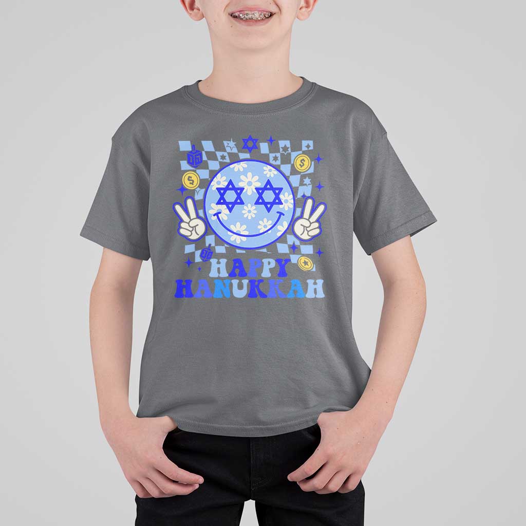 Happy Hanukkah T Shirt For Kid Groovy Star Of David Smile Face Chanukah Pajama - Wonder Print Shop