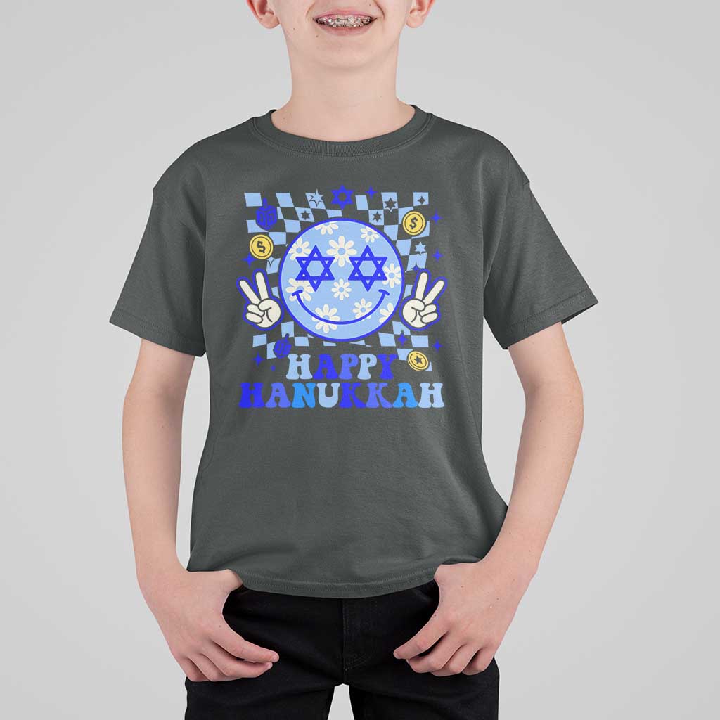 Happy Hanukkah T Shirt For Kid Groovy Star Of David Smile Face Chanukah Pajama - Wonder Print Shop