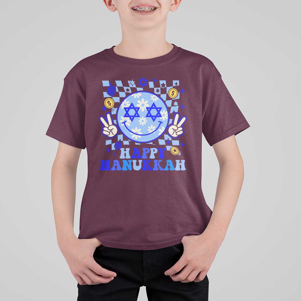 Happy Hanukkah T Shirt For Kid Groovy Star Of David Smile Face Chanukah Pajama - Wonder Print Shop