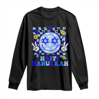 Happy Hanukkah Long Sleeve Shirt Groovy Star Of David Smile Face Chanukah Pajama - Wonder Print Shop