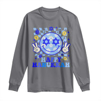 Happy Hanukkah Long Sleeve Shirt Groovy Star Of David Smile Face Chanukah Pajama - Wonder Print Shop