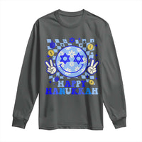 Happy Hanukkah Long Sleeve Shirt Groovy Star Of David Smile Face Chanukah Pajama - Wonder Print Shop