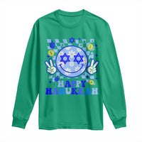 Happy Hanukkah Long Sleeve Shirt Groovy Star Of David Smile Face Chanukah Pajama - Wonder Print Shop