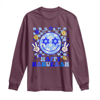 Happy Hanukkah Long Sleeve Shirt Groovy Star Of David Smile Face Chanukah Pajama - Wonder Print Shop