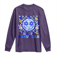Happy Hanukkah Long Sleeve Shirt Groovy Star Of David Smile Face Chanukah Pajama - Wonder Print Shop