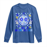 Happy Hanukkah Long Sleeve Shirt Groovy Star Of David Smile Face Chanukah Pajama - Wonder Print Shop