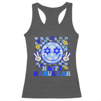 Happy Hanukkah Racerback Tank Top Groovy Star Of David Smile Face Chanukah Pajama - Wonder Print Shop