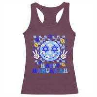 Happy Hanukkah Racerback Tank Top Groovy Star Of David Smile Face Chanukah Pajama - Wonder Print Shop