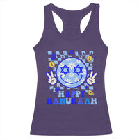 Happy Hanukkah Racerback Tank Top Groovy Star Of David Smile Face Chanukah Pajama - Wonder Print Shop