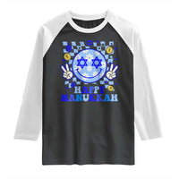 Happy Hanukkah Raglan Shirt Groovy Star Of David Smile Face Chanukah Pajama - Wonder Print Shop