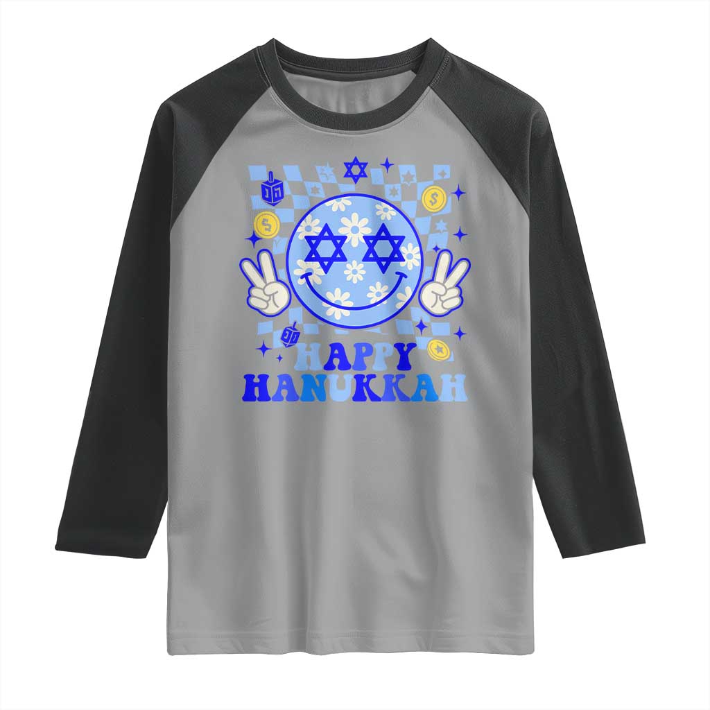 Happy Hanukkah Raglan Shirt Groovy Star Of David Smile Face Chanukah Pajama - Wonder Print Shop