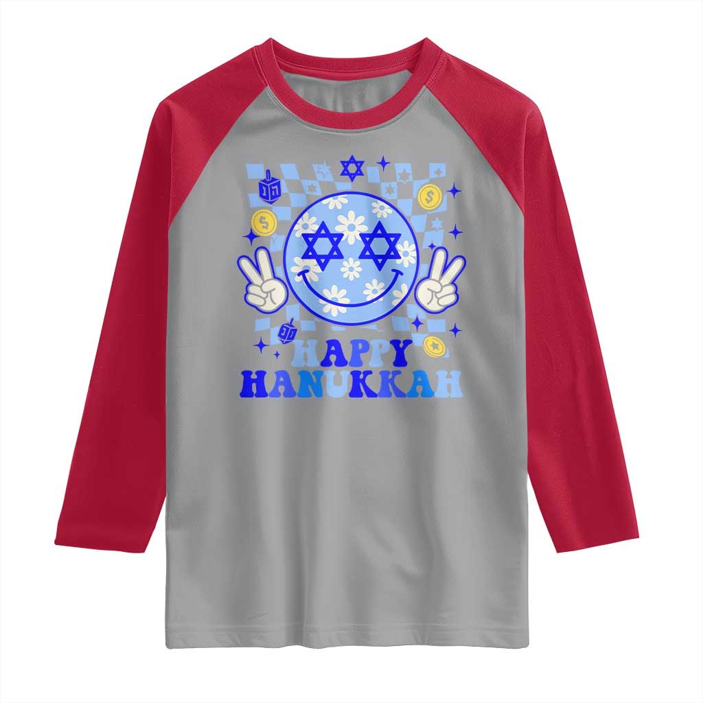 Happy Hanukkah Raglan Shirt Groovy Star Of David Smile Face Chanukah Pajama - Wonder Print Shop