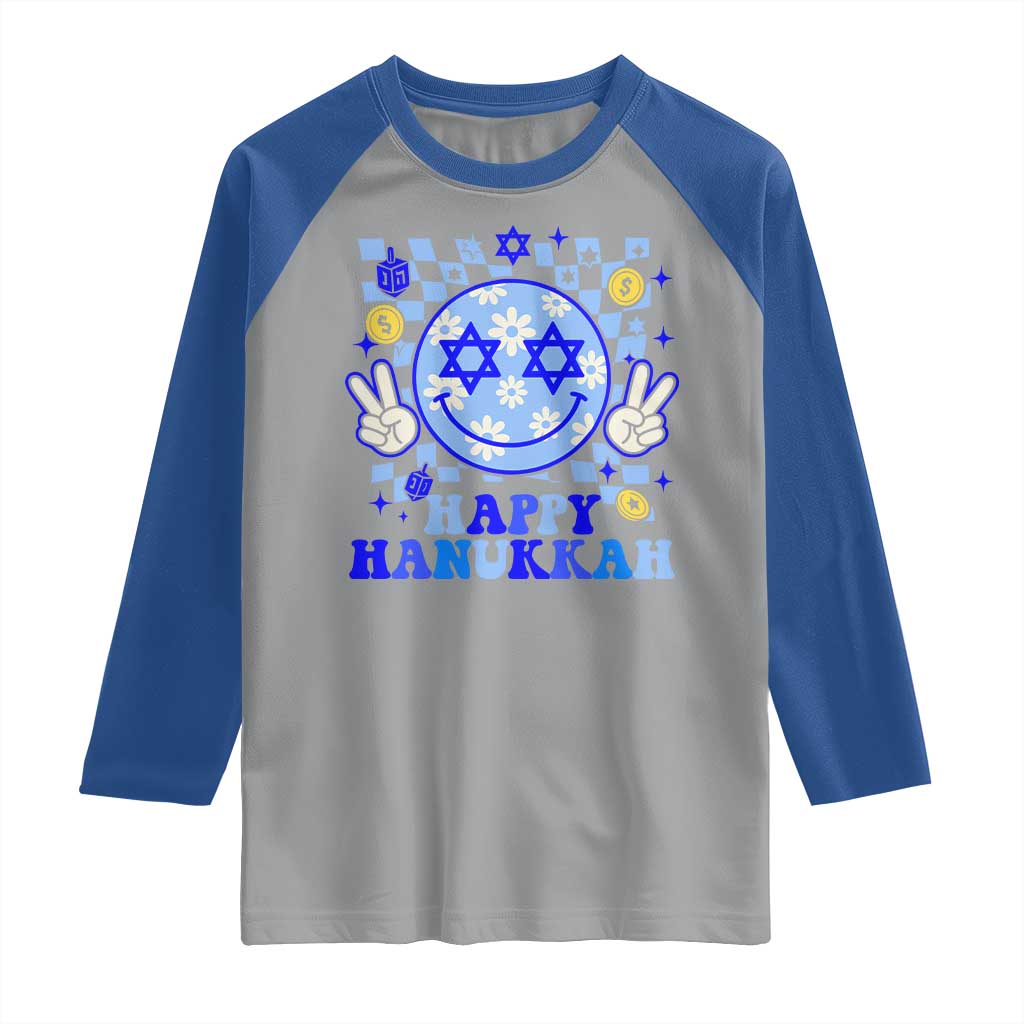 Happy Hanukkah Raglan Shirt Groovy Star Of David Smile Face Chanukah Pajama - Wonder Print Shop