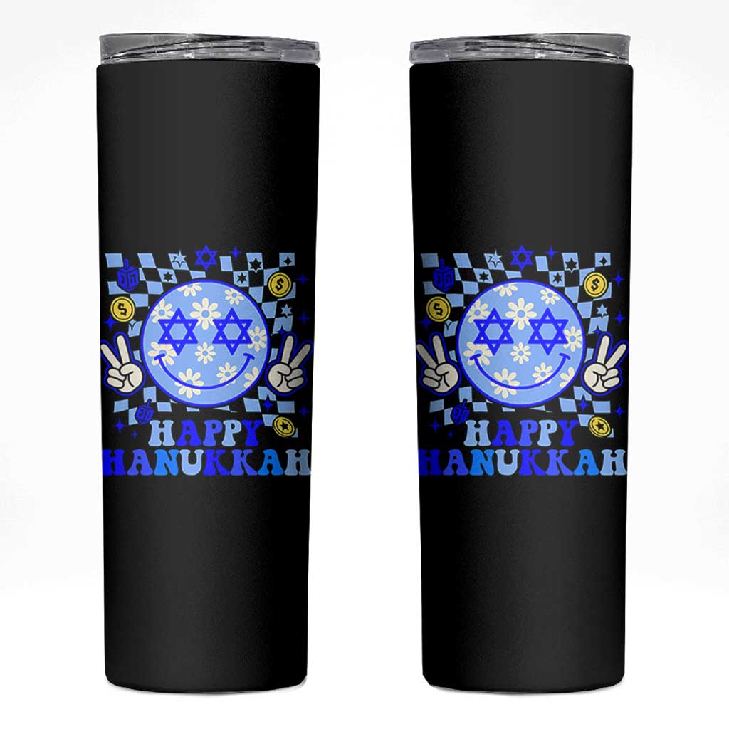 Happy Hanukkah Skinny Tumbler Groovy Star Of David Smile Face Chanukah Pajama - Wonder Print Shop