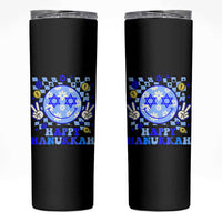 Happy Hanukkah Skinny Tumbler Groovy Star Of David Smile Face Chanukah Pajama - Wonder Print Shop
