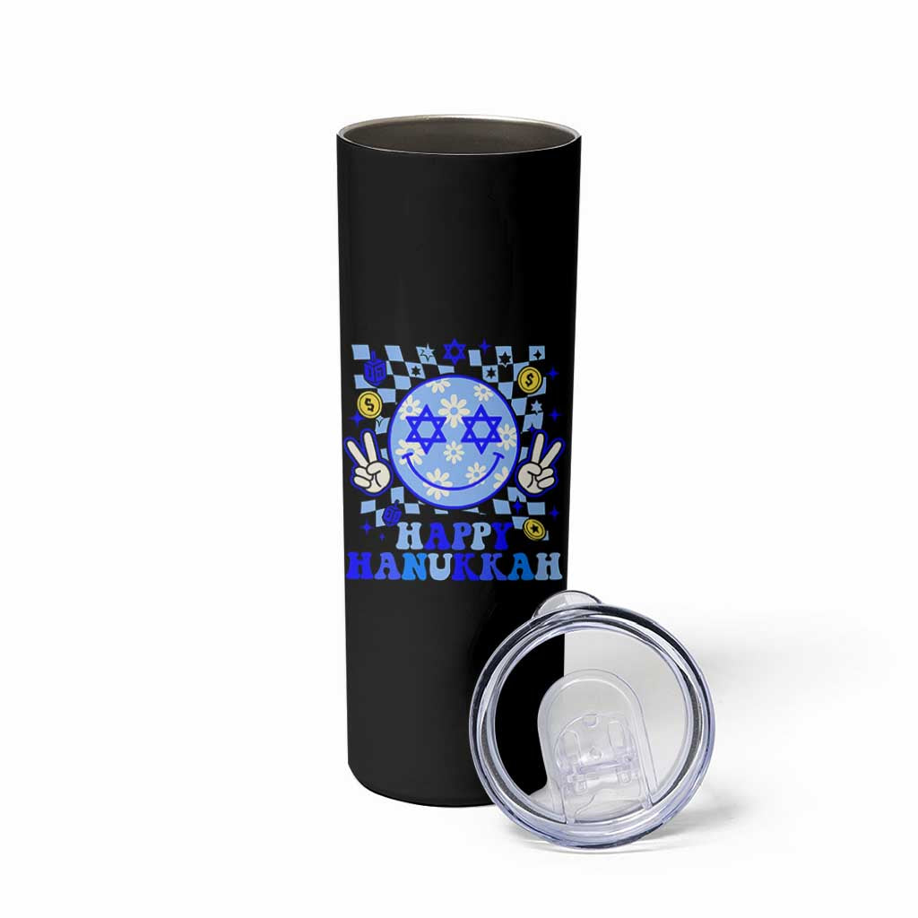 Happy Hanukkah Skinny Tumbler Groovy Star Of David Smile Face Chanukah Pajama - Wonder Print Shop