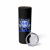 Happy Hanukkah Skinny Tumbler Groovy Star Of David Smile Face Chanukah Pajama - Wonder Print Shop