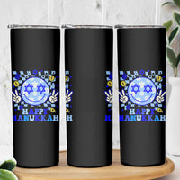 Happy Hanukkah Skinny Tumbler Groovy Star Of David Smile Face Chanukah Pajama - Wonder Print Shop