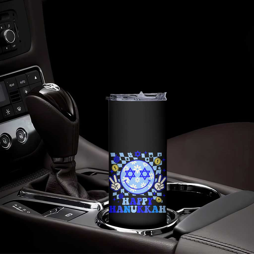 Happy Hanukkah Skinny Tumbler Groovy Star Of David Smile Face Chanukah Pajama - Wonder Print Shop