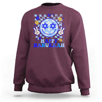 Happy Hanukkah Sweatshirt Groovy Star Of David Smile Face Chanukah Pajama - Wonder Print Shop