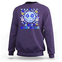 Happy Hanukkah Sweatshirt Groovy Star Of David Smile Face Chanukah Pajama - Wonder Print Shop