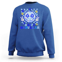 Happy Hanukkah Sweatshirt Groovy Star Of David Smile Face Chanukah Pajama - Wonder Print Shop