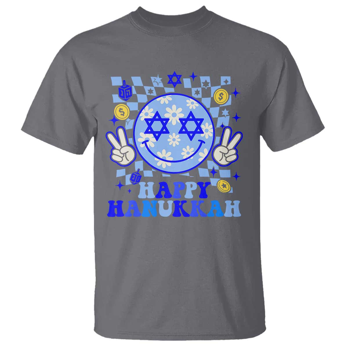 Happy Hanukkah T Shirt Groovy Star Of David Smile Face Chanukah Pajama - Wonder Print Shop