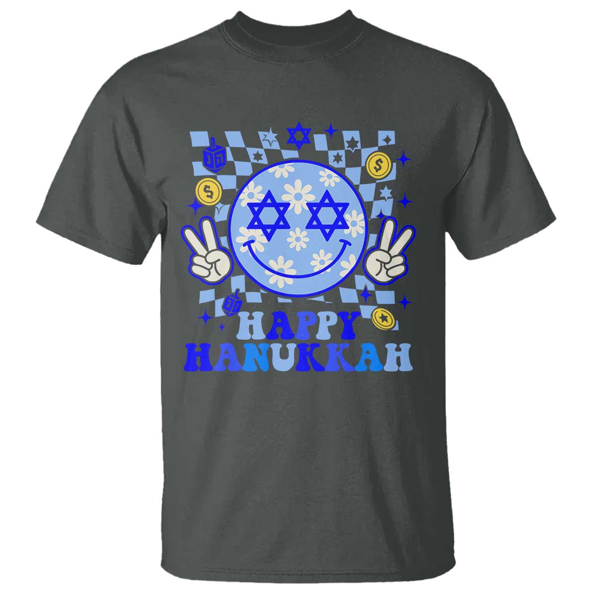 Happy Hanukkah T Shirt Groovy Star Of David Smile Face Chanukah Pajama - Wonder Print Shop