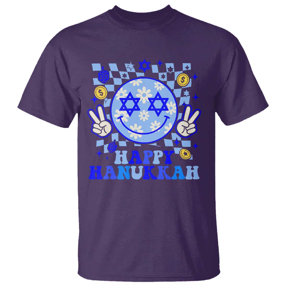 Happy Hanukkah T Shirt Groovy Star Of David Smile Face Chanukah Pajama - Wonder Print Shop