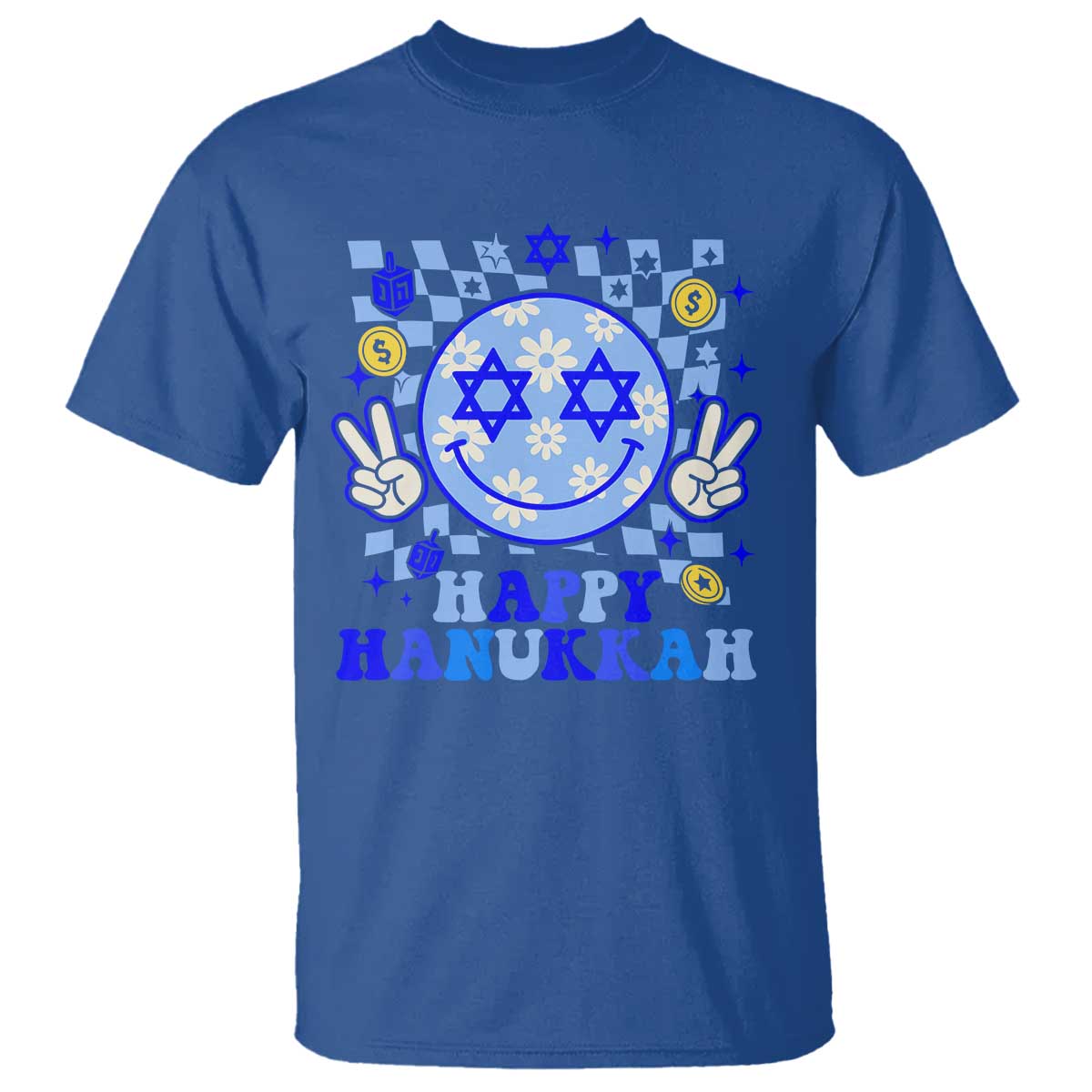 Happy Hanukkah T Shirt Groovy Star Of David Smile Face Chanukah Pajama - Wonder Print Shop